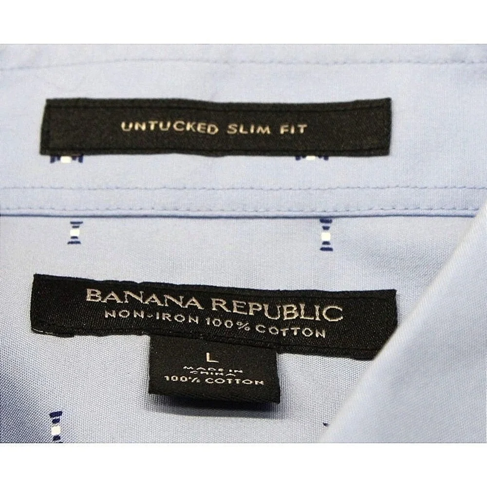 Banana Republic Mens‎ Blue Geometric Print Untucked Slim Fit Non-Iron Shirt L